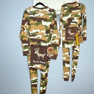 Lazy One Kids Camouflage 'Buck Naked' Pajama Set - Green Brown Tan